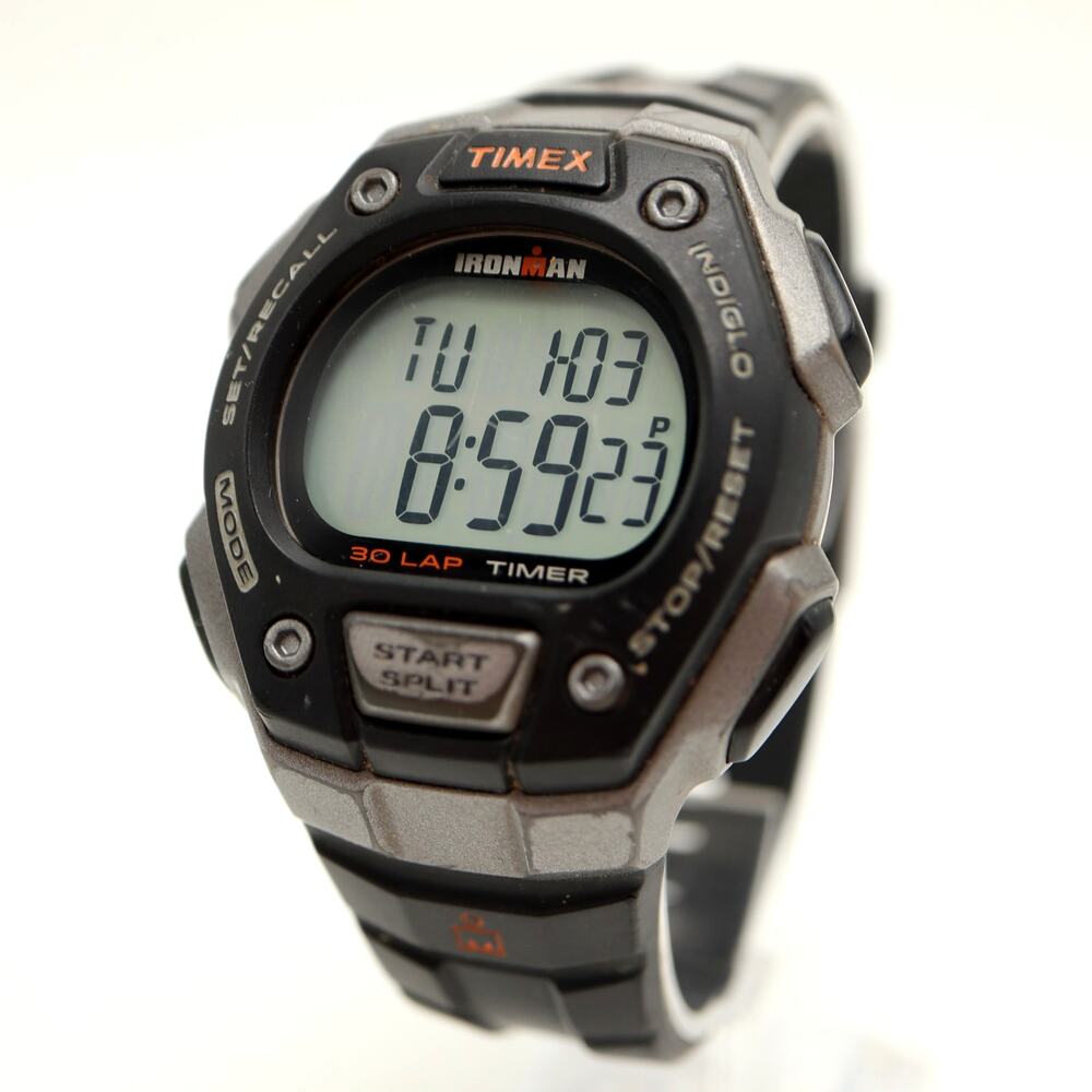 Timex Ironman Men's 41mm Digital Watch Black Gray Alarm Chrono w New Battery